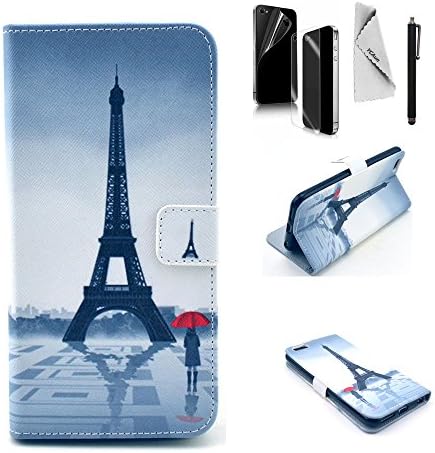 For iPhone 6/6S Plus Case 5.5 inch YCAun Wallet Flip Folio Cute PU Leather Stand Slim Fit Case With Card Holder Pocket Stylus Screen Protector and Cleaning Cloth [girl and Eiffel Tower]