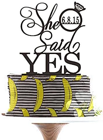 She Said Yes Cake Topper,Wedding Cake Topper,Custom Cake Topper,Wedding Decoration,Personalized Topper,Unique Proposal Topper with Diamond and Big Date Number.
