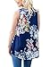 LOSRLY Women Floral Print T-Shirt High Neck Casual Blouse Sleeveless Tank Tops-Navy XL 16 18