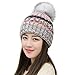 Ypser Women's Winter Slouchy Knitted Hat Cable Faux Fur Pom Beanie Hat, Grey, One Size