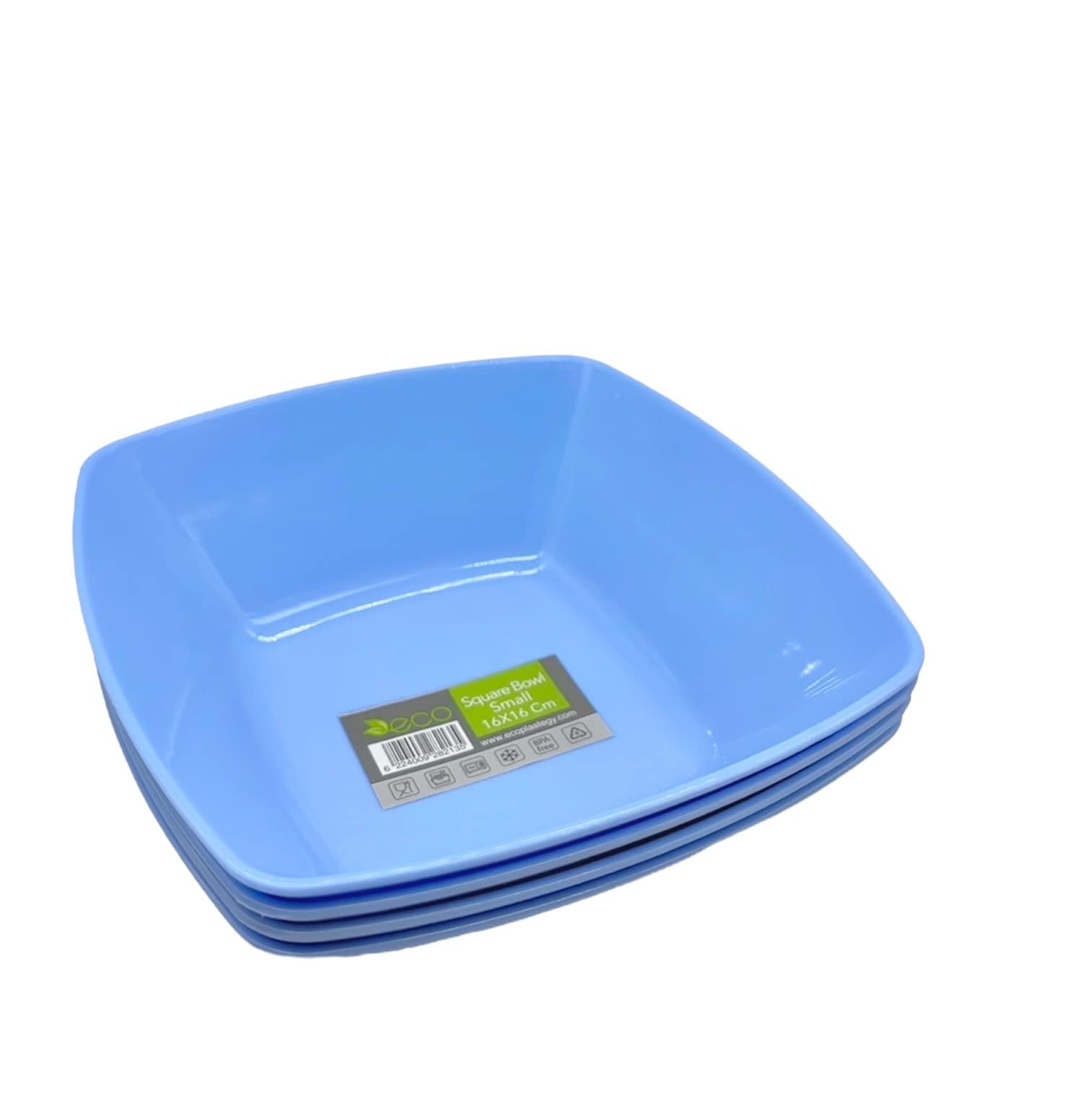 ECO Durable Small Plastic Square Bowls Set of 4 | 16cm x 16cm – Cereal Bowl for Kids | Reusable Square Bowls for Parties | BPA-Free Stackable Plastic Serving Bowls (Blue, Small 16x16cm)