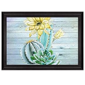 Watercolor Illustrations of Cactus and Yellow Flowers Over...