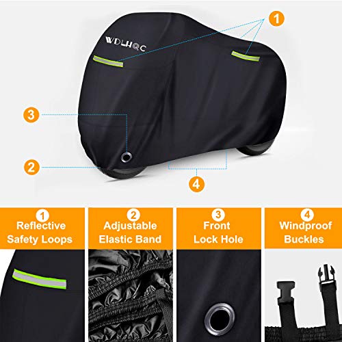 Motorcycle Cover,WDLHQC 300D Oxford Waterproof Motorcycle Vehicle Motorbike Scooter Covers Shelter for 105inch Honda,Yamaha,Suzuki, Harley,All Weather Outdoor Protection with Lock-Holes & Storage Bag