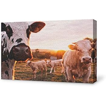 SIGNFORD Canvas Wall Art for Living Room,Bedroom Home Artwork Paintings Cow Ready to Hang - 12x18 inches