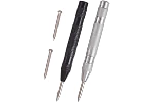 Cozihom 2 Pack Automatic Center Punch, 5 Inches Spring Loaded Center Hole Punch, Adjustable Tension, with 2 Replacement Tips