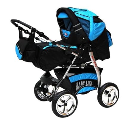 Lux4Kids King Kombikinderwagen (Regenschutz, Moskitonetz, Getränketablett, Matratze, Wickelunterlage) 23 Cosmic Black & Aqua