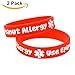 2 Pack Kids Friendly Food Peanut Allergy Awareness Medical Alert Bracelet for Children Silicone Emergency Wristband,15cm,with Aid Bag