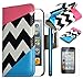 Bastex Leather Wallet for Apple Touch 4, 4th Generation iPod - Hot Pink and Sky blue Clutch with Stylus and Screen protector