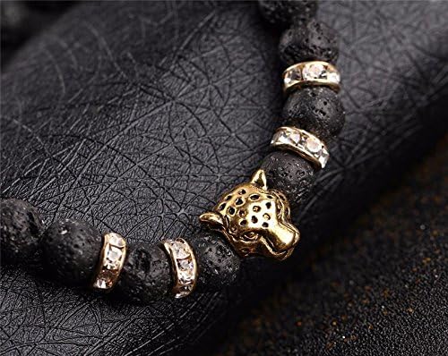 42R50 BLACK Antique Crystal Gold Color and Silver Color Buddha Leopard Head Bracelet Charm Yoga Bracelets For Men Women Pulseras