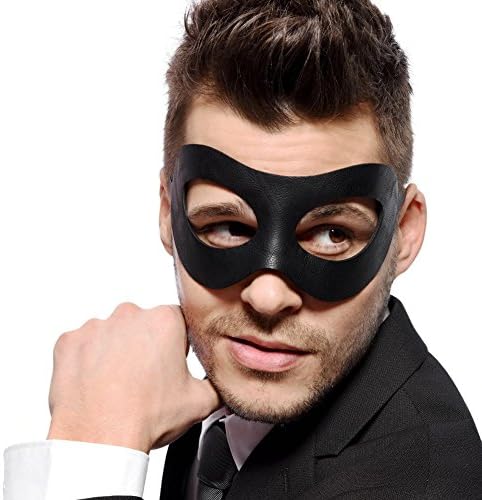 Black Mens Masquerade Mask - Faux Leather - Cosplay - Super Hero - Men's - Unisex