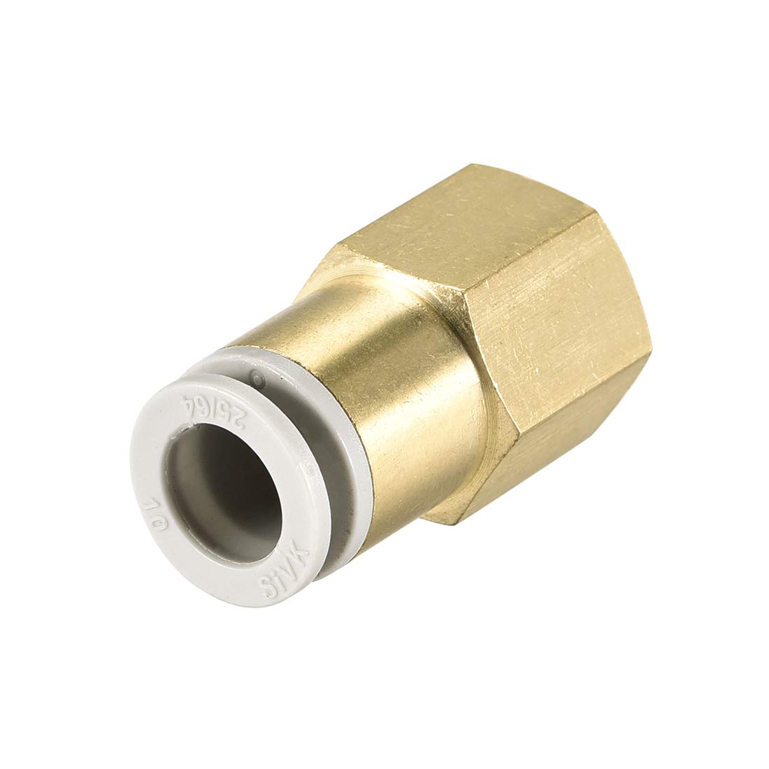 sourcing map Push to Connect Tube Fittings 10mm Tube OD x 3/8 PT Female Straight Pneumatic Connector Pipe Fitting Golden Tone