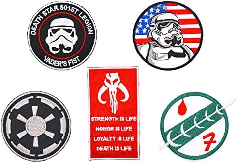 Set of 5 - Star Wars Iron on Embroidered Patches Stormtrooper, Galactic Empire, Mandalorian Crest, Mandalorians Super Saving Pack