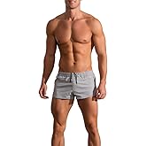 palglg Mens Bodybuilding Shorts 3 Inch Inseam Drawstring Closure Cotton
