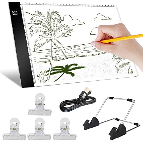 A4 LED Light pad, Cozonte Diamond Painting Light Pad Apply to DIY 5D Diamond Painting, See Symbols and Numbers Clearer, Light pad with Detachable Stand and Clips
