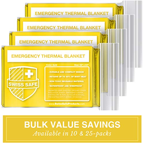 Swiss Safe Emergency Mylar Thermal Blankets + Bonus Gold Foil Space