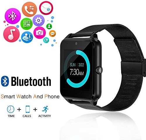 Wearable Bluetooth Touch Screen Smart Watch with Camera and SIM Card Slot for Android Samsung HTC LG SONY (Full Functions) IOS iPhone 5 / 5s / 6 / 6plus / 7(Partial functions) FENGZHAO FZ09 (Black)