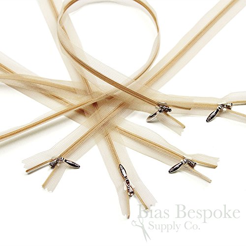 Set of 12 Transparent Invisible Zippers with Silver Pullers, Nude 2 Color, 24" Length