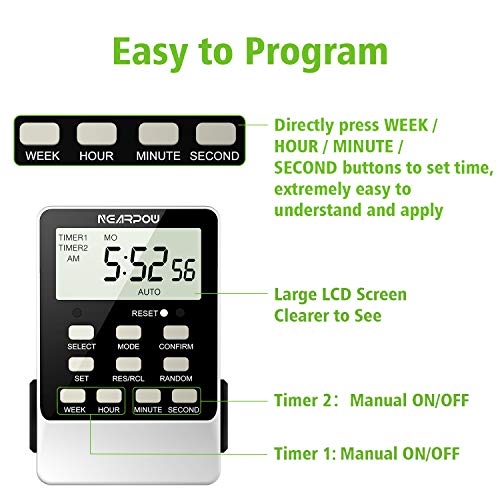 [2 Pack] Outlet Timer, NEARPOW Dual Digital Light Timer with 2