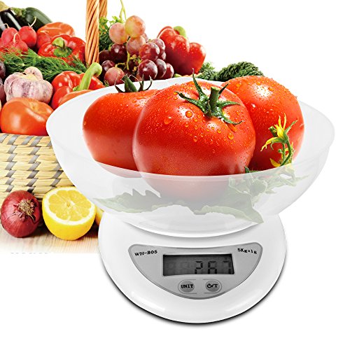 Digital Kitchen Scale, HENGTONG Kitchen Scales Digital Weight Grams and Ounces with Bowl, Cooking Scales 11 lbs /5 kg, High Accuracy Food Kitchen Scale LCD Display, Auto Off, Battery Included