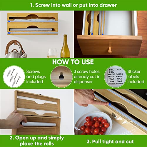 KITCHEN Extra Wide Foil and Plastic Wrap Organizer and Dispenser with Cutter Ideal for