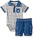 Calvin Klein Baby Boys 2 Pieces Short Set- Cargo Twill Shorts, Light Gray/Blue, 12M