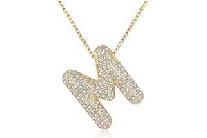 DIOWUS Bubble Letter Necklace Gold for Women，Charm Balloon Initial Letter Pendant Zirconia Inlaid Necklaces Fashion Gifts Jewelry