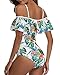 Tempt Me White Pineapple Off Shoulder One Piece Swimsuit for Women Ruffled Sleeves Retro Bathing Suits Flounce Printed Swimwear S