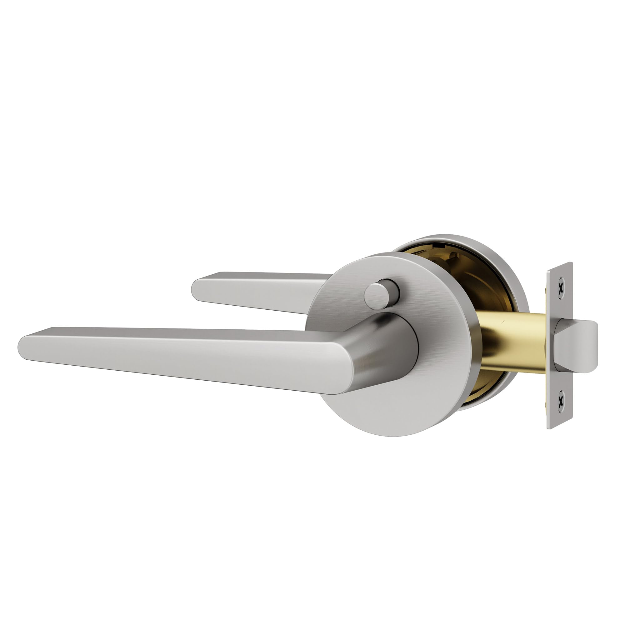 Photo 1 of Okun Halo 1-Pack Brushed Nickel Privacy Door Levers – Push Button Lock, Reversible, Sleek Concealed-Mount Design for Bedroom & Bathroom
