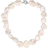 Pearl Choker Necklace for Women Boho Beaded Statement Necklace with Black White Large Freshwater Pearls Silver Fashion Jewelry Gift