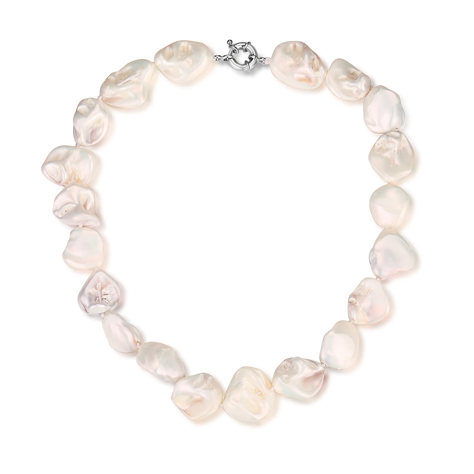 FULU AUTUMN Chunky Statement Pearl Necklace for Women White Black Baroque shell Pearl Choker Fashion Jewellery Necklace Birthday Gifts(08-White)