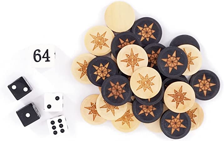 Sondergut Premium Laser Engraved Beechwood Backgammon Playing Stones -2.54 CM Diameter Replacement Draught Pieces- Regulation Size Checkers, Stones, Counters - for Travel Games, Game Boards