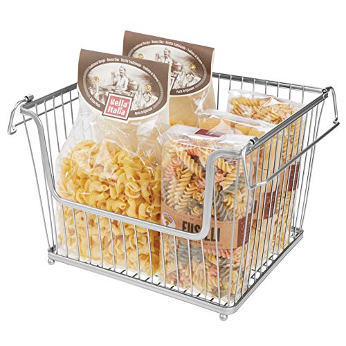 mDesign Modern Stackable Metal Food Storage Organizer Bin Basket with