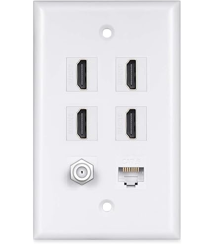 RiteAV 1 Gang 4-Port Cat5e Ethernet Wall Plate – Gray, Toolless Keystone Jacks