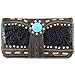 Justin West Tooled Western Leather Turquoise Stone Fringe Studded Shoulder Concealed Carry Handbag Purse (Black Tote and wallet)