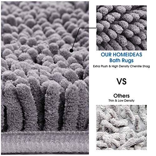 HOMEIDEAS Bathroom Runner Rugs Grey, Includes 1 Long Bath Rug Runner 47"x27", 1 UShaped Contour