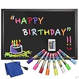 Ivation Electronic Flashing Illuminated Erasable Neon LED Message Writing Board, Restaurant Menu Sign with LED Color Control Remote also Kids / children art and crafts / school / teacher - 6 Colored Fluorescent Markers - Powered Via USB Cable w/Inline Selector Switch, or Via Wall Adaptor - Black