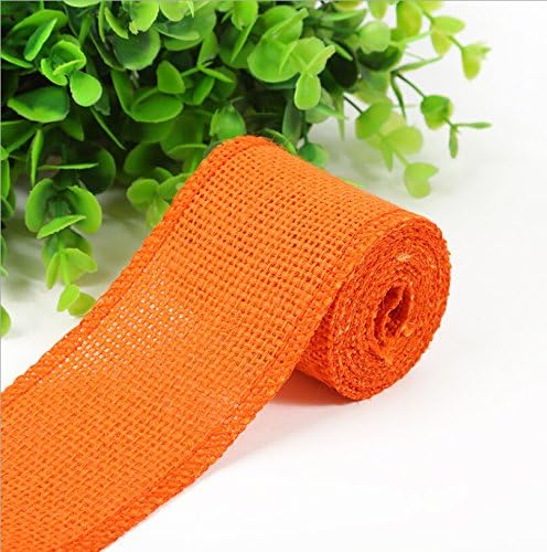 Huachnet Natural Jute Burlap Ribbon Roll Fabric for Wedding Party Home DIY Decoration (Orange)-Pack of 1