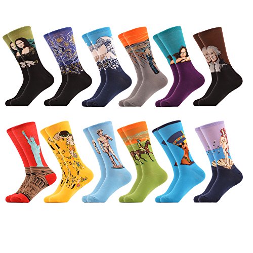 WeciBor Men’s Art Van Gogh Dress Renaissance Multicolor Colorful Funny Cotton Crew Socks Wholesale 12 Packs