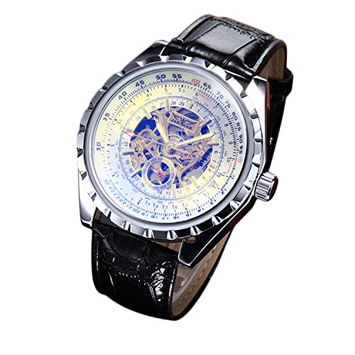 Youyoupifa Men's Precise Skeleton Black Leather Strap Automatic Mechanical Watch (black)