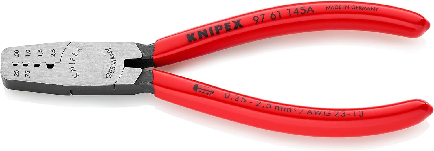 KNIPEX Crimping Pliers for Wire Ferrules Self-Service Card with Plastic Coating 145 mm, 97 61 145 A SB