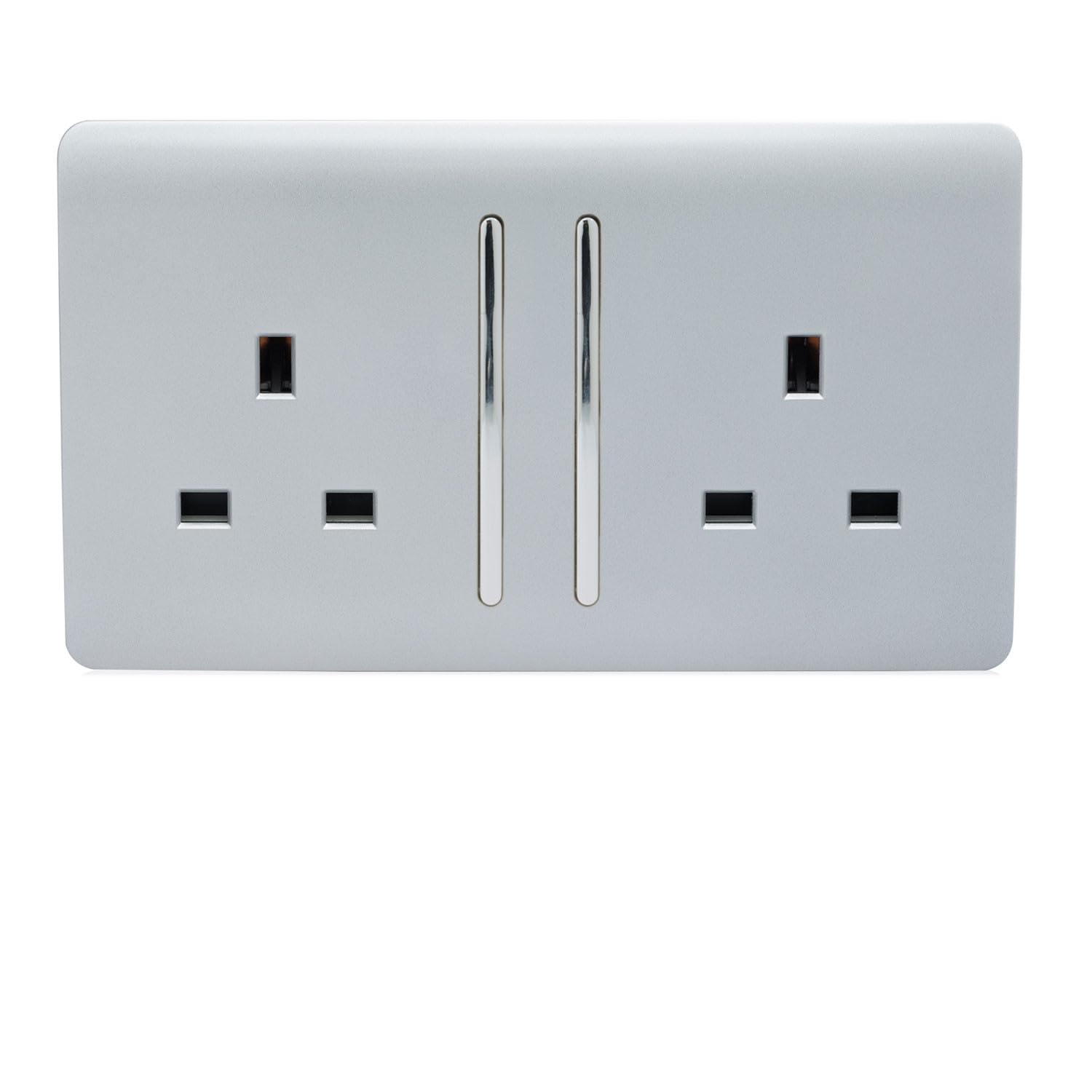 Trendi 2 Gang Artistic Modern Glossy 13 Amp Switched Tactile Plug Socket Silver Trade Pack (x10)