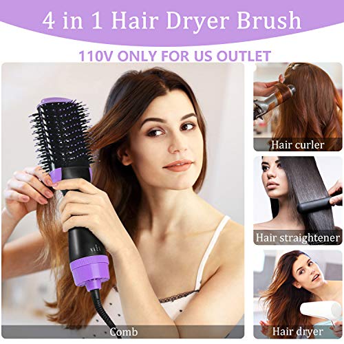 Hair Dryer Brush, ASOGO One Step Hair Dryer & Volumizerï¼Œ4 In 1 Negative Ion Hot Air Brush for Drying & Straightening & Curling, Salon Ceramic Electric Rotating Blow Dryer Brush(Purple 110V US outlet)