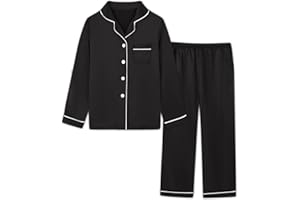 Schbbbta Girls & Womens Satin Pajamas Set, Silk Long Sleeve Nightwear Button-Down Sleepwear, 3 Years - Women XXL