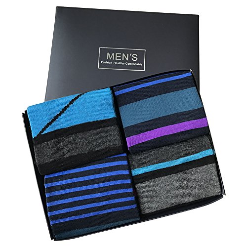Casual Boot Socks, SUTTOS Elite Men's Ultimate Fancy Cool Striped Design Charged Cotton Knit Comfortable Warm All Season Quarter Sock,4 Pairs in Gift Box Business Gifts