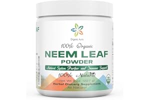 ORGANIC AURA INTERNATIONAL Organic Aura Neem Leaf Powder (Azadirachta Indica) 8Oz. 100% Pure and Raw. Natures Miracle Detoxifying Agent. Whole Green Superfood Supplement. No GMO. Gluten Free.