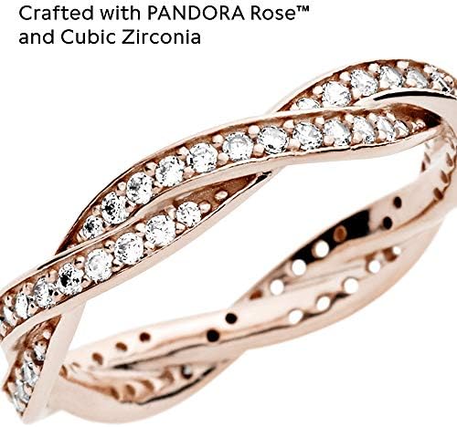 Timeless Bague Torsades en métal plaqué or rose 14 carats avec zircones cubiques transparentes, taille 58