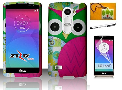 LG Leon C40 / H320 (T-Mobil, Metro PCS), LG Power L22c (Tracfone / Net10) / LG Risio (Cricket) / LG Tribute 2 LS665 (BoostMobil), LF 4 in 1 Bundle, Owl Designer Rubberized Cover Case, Stylus Pen, Screen Protector & Screen Wiper Accessory (Design Owl)