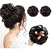 AISI QUEENS 100% Human Hair Bun Extensions 2PCS Curly Wavy Messy Bun Hair Extension Scrunchies Elegant Chignons Wedding Hair Piece for Women and Kids(Color:Natural color)