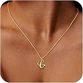 Poaiiu Initial Necklaces for Women,Dainty 14K Gold Plated Trendy CZ Letter Pendant A-Z Chain Choker Cursive Monogram Name Charm Necklace Simple Jewelry Gifts Birthday Valentines Anniversarie