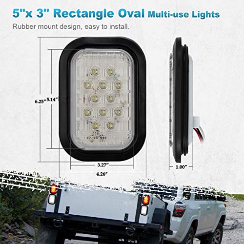 Partsam 2 x 12 LED Truck Trailer Stop Turn Tail Reverse Backup Lights White 5"x3" Flush Mount 12V Sealed, 5x3 Rectangle Rectangular Led White Back-up Tail Lights Grommet Mount - Thumbnail 5